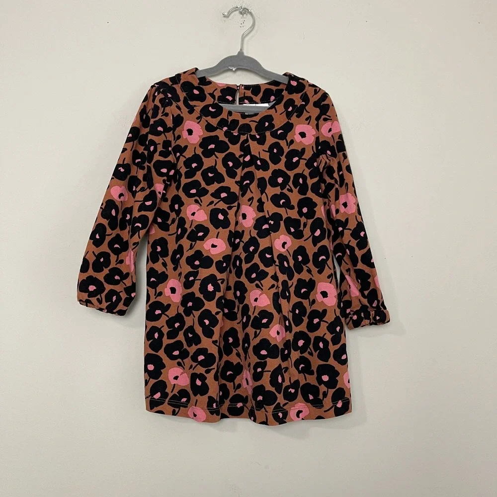 Hanna Andersson Girls Floral Leopard Cheetah Print Long Sleeve Cottagecore 4T
